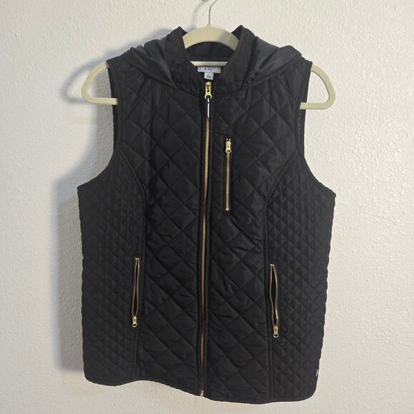 Crown & Ivy Women's Black Puffer Vest with Hood Size Large - Picture 1 of 7